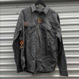 HAWX MEN'S FR SOLID LONG SLEEVE BUTTON-DOWN WOVEN WORK SHIRT Size L